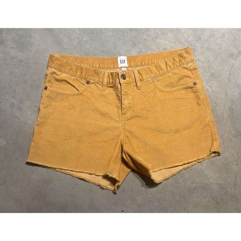 Gap Shorts Women Size 12 Yellow Corduroy Mid Rise Frayed Hem Stretch Pockets $50